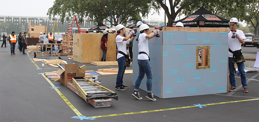 Students build their structures at the Disneyland Hotel